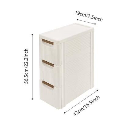 Storage Drawers on Wheels, 3-Drawer Slim Rolling Storage Cart with 4 Casters, Narrow Plastic Organizer for Bathroom Bedroom Kitchen Classroom, Space-Saving Mobile Cabinet