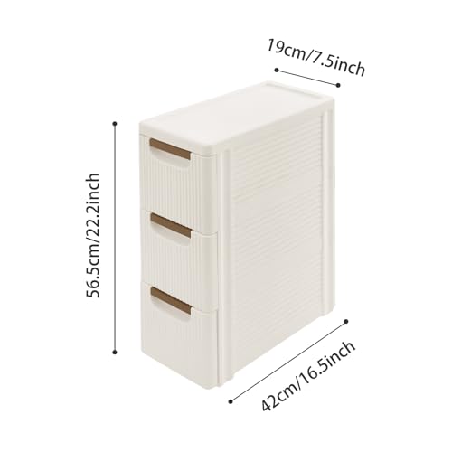 Storage Drawers on Wheels, 3-Drawer Slim Rolling Storage Cart with 4 Casters, Narrow Plastic Organizer for Bathroom Bedroom Kitchen Classroom, Space-Saving Mobile Cabinet