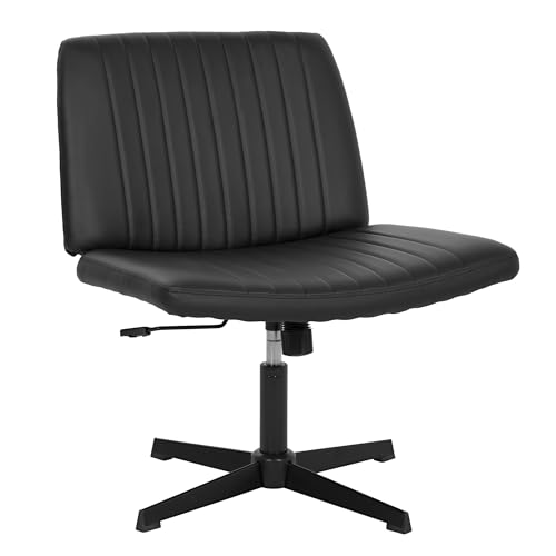 FDW | Criss Cross Chair Without Wheels | Black | Armless Desk Chair | With Wide Seat, 360 Swivel, Height Adjustable & Stable Metal Base | for Office, Home Office, Vanity Seating | Pack of 1 - color: Black, style: Without Wheels