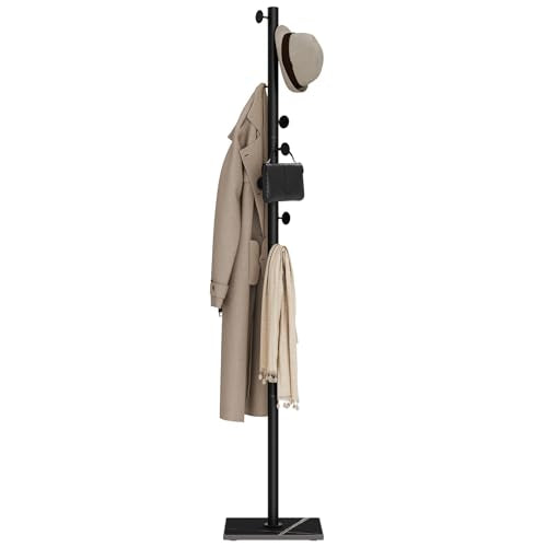 Clothes Rack Freestanding, Coat Tree with 8 Hooks, Black | Small Standing Cloth Hanger with Heavy Rock Slab Base, Modern Metal Garment Rack with 8 Hooks for Bedroom, Office - color: Black