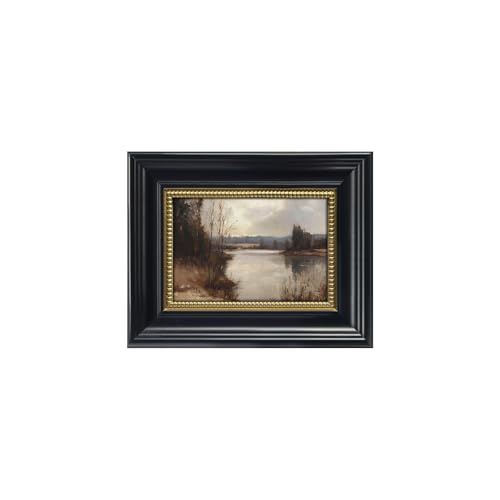 Gatheroad Black Framed Vintage Canvas Wall Art Prints, Landscape Art Picture, Retro Rustic Aesthetic Serene Bathroom Decor, Classic Home Accent for Living Room Bedroom Office, 8x10in - color: Hazy Lake, size: 8X10inch