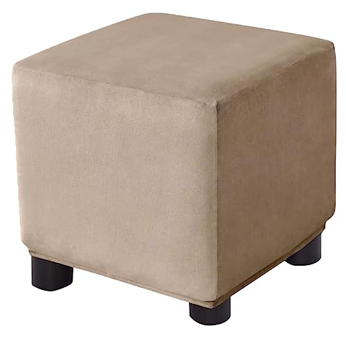Ottoman Cover Square Velvet Storage Ottoman Slipcovers Thick Stretch Footrest Foot Stool Covers Protector with Elastic Band(Medium-Camel) - color: Camel, size: 27"D x 27"W x 15"H