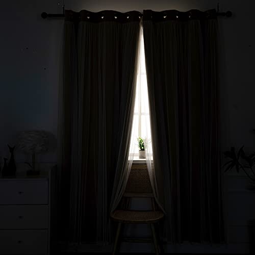 INLINAS Blackout Curtains with Sheer Overlay, Gold, 37x72 Inches | Grommet Top Double Layer Curtains for Bedroom and Living Room Thermal Reduction Light Blocking and Energy Saving, Set of 2 - color: Gold, size: 37"W x 72"L (Pack of 2)