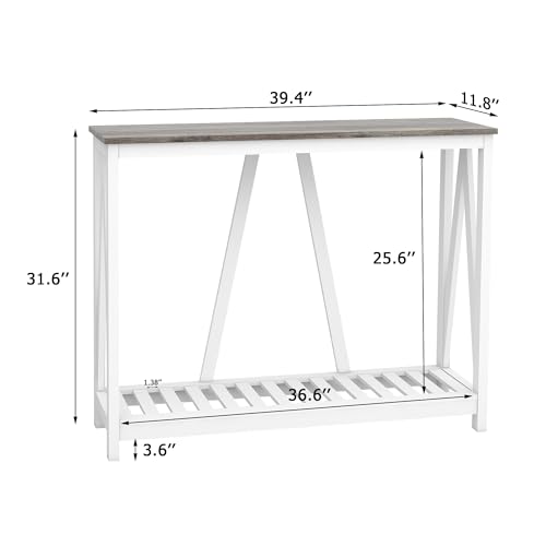 Entryway Table, 39" Farmhouse Console Table with Shelf Narrow Foyer Table | | 2-Tier Open Shelf,V-Shape Anti-Tip Legs,Slim Narrow Design,Sofa Table Use,Two-Tone Finish,30-Min Easy Assembly,Oak Grey - color: Oak Grey