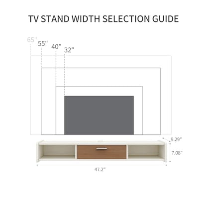 47'' Floating TV Stand, Wall Mounted TV Console, White | Floating TV Cabinet, Under TV Shelf for Bedroom Living Room - color: White, size: 47 IN