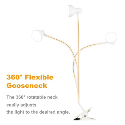 LiFMIRA Clip on Lamp USB Reading Light, Desk Lamp with Clamp White | 3 Color Modes, 10 Dimmable Brightness Eye Care Clamp Lamp with Flexible Gooseneck for Reading in Bed Desk Headboard Computer - color: White