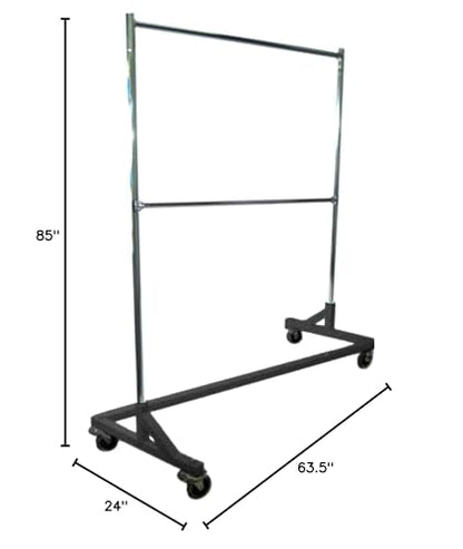 Only Hangers GR600-EH Deluxe Commercial Grade Rolling Z Garment Rack, 400lb Capacity, 63" Length with Add-On Extra Double Rail, Adjustable Height Chrome Uprights and Black Base, One Rack