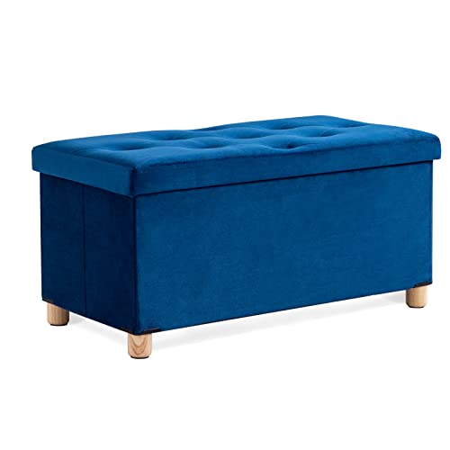 BRIAN & DANY 30 Inches Folding Storage Ottoman Bench, Ottoman with Storage for Living Room, with Wooden Feet and Lid, Blue - color: Blue, size: 15"D x 30"W x 15"H