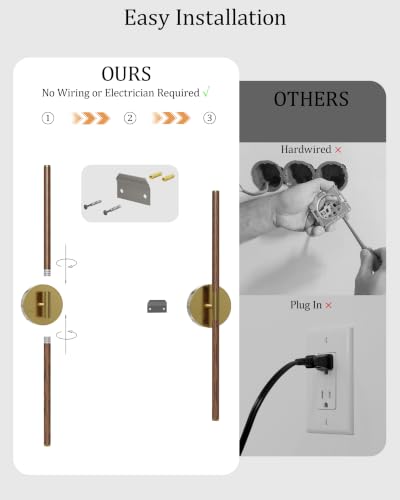 40" Battery Operated Wall Sconce Set of 2, 350° Rotating Lamp, Walnut Gold | Wireless, 8000mAh Rechargeable Battery, Stepless Dimming, 3000K-6000K, Remote & Touch Control, Timer, Living Room, Bedroom - color: Walnut Gold, size: 40 Inch (2 Pack)