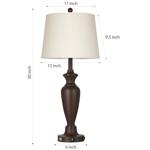 Cinyirong 30" Tall Brown Table Lamp for Living Room, 3-Way Dimmable Touch Control Bedside Lamp for Bedroom Nightstand with USB A+C Ports & AC Outlet (1 Pack) - color: Brown (1 Pack)