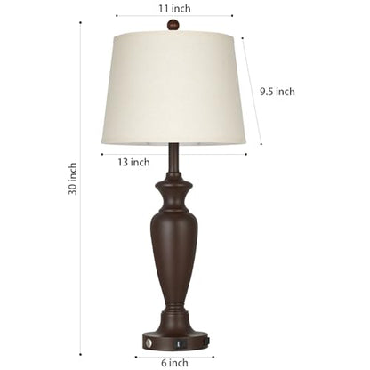 Cinyirong 30" Tall Metal Table Lamps Set of 2, Touch Control Bedside Lamps for Bedroom Nightstand, 3-Way Dimmable Farmhouse Lamp for Living Room with Charging Ports, Brown (2 LED Bulbs Included) - color: Brown (2 Pack)