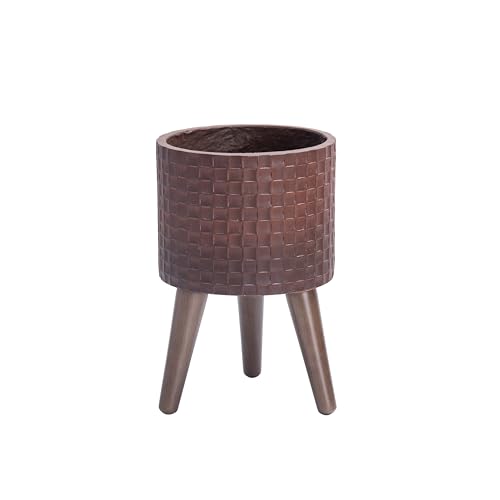 D'vine Dev Planter Pot with Wood Stand, 8 in, Espresso, 88-Z-A-6 | Mid-Century Modern Style, Elevated Plant Display, Drainage Hole and Plug, Functional & Stylish, Modern Indoor Planter - color: Espresso, size: Small