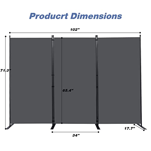 Room Divider, 3 Panel Folding Privacy Screens with Wider Feet, Grey | 102" W X 71" H Room Divider Panel, Stable Frame Structure, Flexible Space Separator, Portable wall divider for Room Partition - color: Grey, size: 34"- 3 Panel