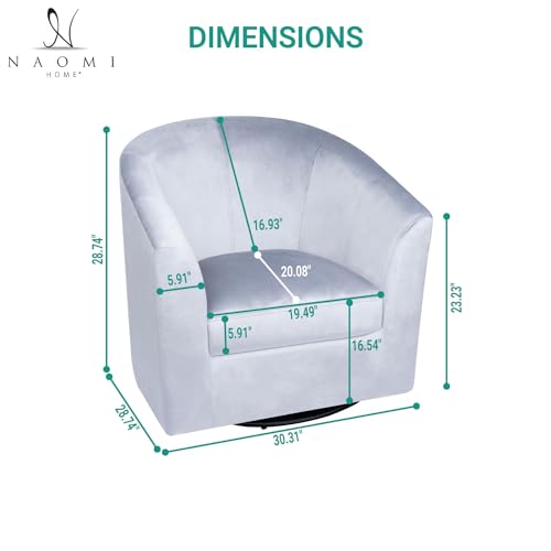 Naomi Home Ariana Swivel Accent Chair – Modern Barrel Accent Armchair with 360 Degree Swivel, Wide Seat, Thick Cushioning, Wooden Legs & Enhanced Back Support for Living Room - color: Grey, style: Modern
