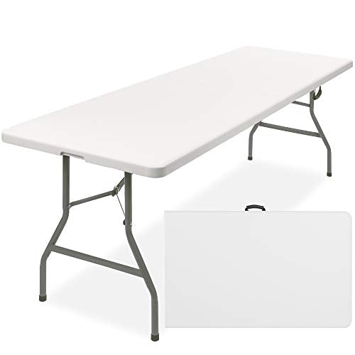 Best Choice Products 8ft Plastic Folding Table, Indoor Outdoor Heavy Duty Portable w/Handle, Lock for Picnic, Party, Pong, Camping - White - color: White, size: 8ft