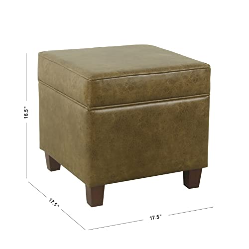 HomePop 18" Square Storage Ottoman - Distressed Brown Faux Leather - color: Brown