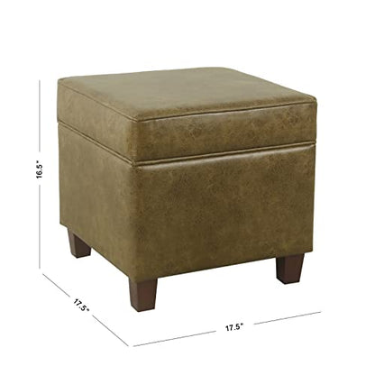 HomePop 18" Square Storage Ottoman - Distressed Brown Faux Leather - color: Brown