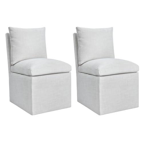 DUHOME Upholstered Armless Dining Chair with Casters,Linen Dining Chairs Set of 2 for Living Room,Single Sofa Chair with 4 Casters for Bedroom Reading Room Waiting Room Kitchen Dining Room - size: 2 pcs