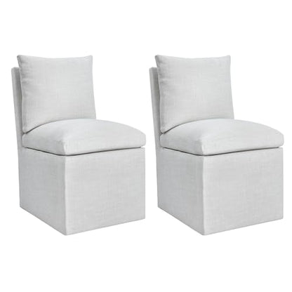 DUHOME Upholstered Armless Dining Chair with Casters,Linen Dining Chairs Set of 2 for Living Room,Single Sofa Chair with 4 Casters for Bedroom Reading Room Waiting Room Kitchen Dining Room - size: 2 pcs
