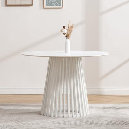 HEAH-YO Round Dining Table Set of 1, Modern Kitchen Table with Solid Wood Stripes, 43” Wood Dinner Table for Kitchen Dining Room, White - color: White