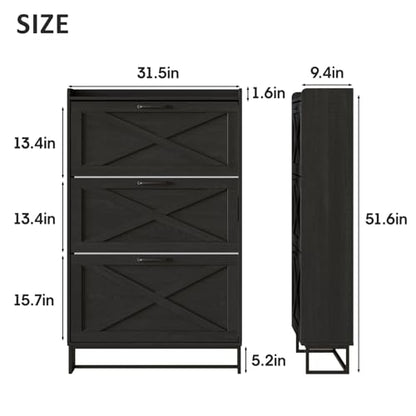 Maupvit Shoe Storage Cabinet with 3 Flip Drawers, Freestanding Organizer with Metal Legs for Entryway, Narrow Shoe Rack Cabinet, Black - color: Black, style: 3-Drawers