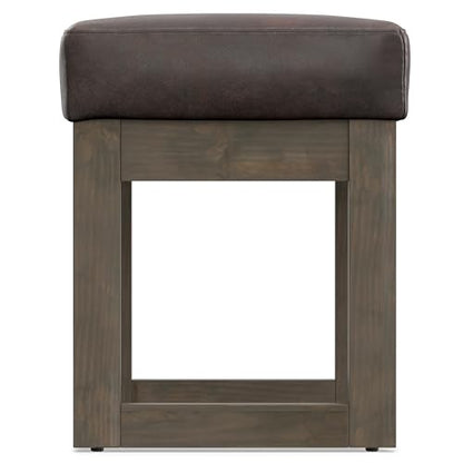SIMPLIHOME Milltown 27" Wide Vegan Leather Ottoman in Distressed Brown | Contemporary ottoman with a cushioned seat for bedroom seating; rectangle footstool, footrest or bench. - color: Distressed Brown, style: Small Ottoman Bench