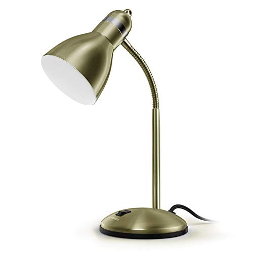 LEPOWER Metal Desk Lamp, Adjustable GooseNeck Reading Light for Bedroom | Compact & Sturdy, Space-Saving for Bedside & Dorm, E26 Table Lamp, Eye-Caring, Ideal for Study, Office, Back to School - color: Bronze