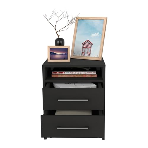 Tuhome Greter Floating Nightstand, 24" Tall Bedside Table with 2 Drawers & Open Shelf, Engineered Wood Night Stand for Bedroom, Narrow Small Nightstand in White or Black