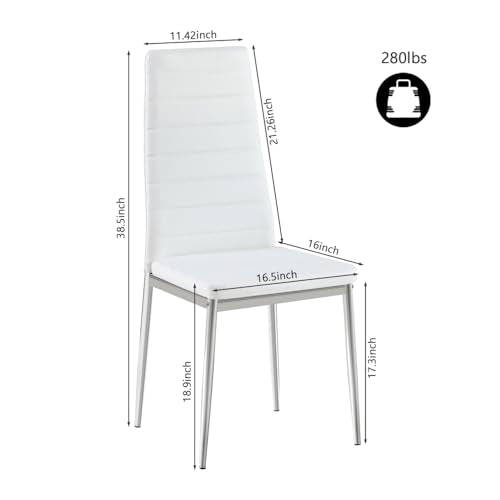 Dining Chair Set for 4 Space Saving Stackable Chairs with Comfortable Seat and Back Support for Small Dining Areas (White + PU) - color: White + Pu