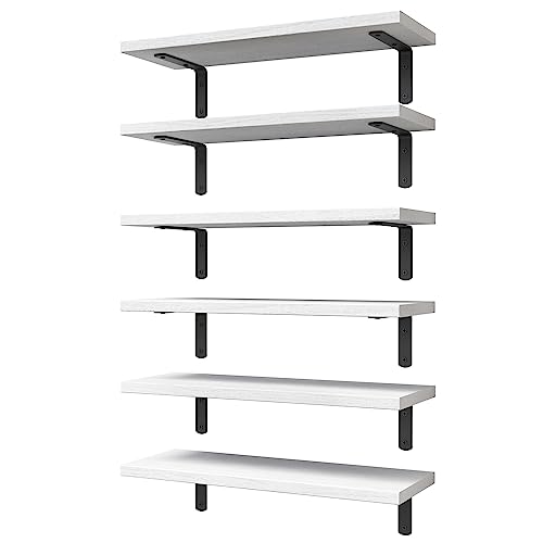 White Floating Shelves Set of 6,Wood for Bedroom,Modern Wall Decor,Bathroom Storage,Book Living Room[Upgraded]-White (HM011A) - color: White, size: 16.5 Inch
