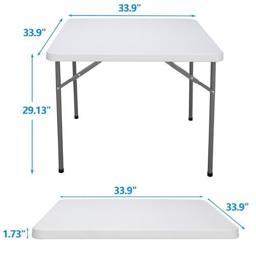 SUPER DEAL 33 Inch Folding Card Table, Indoor Outdoor Portable Plastic Kitchen or Camping Picnic Party Wedding Event Table, White - color: White, size: 33"x33", style: Square