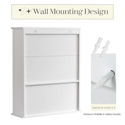 Bathroom Wall Cabinet, White 30" x 24" Wall Mounted Medicine Cabinet, Over Toilet Storage Hanging Cabinet Adjustable Shelves Cupboard with Large Space for Laundry Room, Bedroom, Kitchen, Entryway - size: 29.5"x 23.6"x 8.3"-white