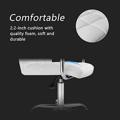 JUMMICO Vanity Modern Office Chair with Wheels White Desk Chair PU Leather Mid-Back Rolling Cute Task Chair for Office, Teen,Make Up,Bedroom Desks (White) - color: White