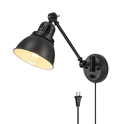 GOODATE Plug in Wall Sconces, Wall Sconce Lighting with Dimmable On Off Switch, Swing Arm Wall Lamp, Black Metal Industrial Wall Light Fixtures, Safety E26 Base, 6FT Plug in Cord - size: Black-1 PACK