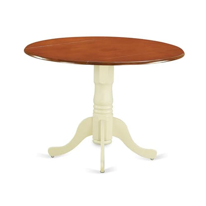East West Furniture DLT-BMK-TP Dublin Modern Kitchen Table - a Round Dining Table Top with Dropleaf & Pedestal Base, 42x42 Inch, Buttermilk & Cherry - color: Buttermilk & Cherry