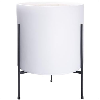 D'vine Dev Modern White Plants Pot Cylinder Planter with Heavy Duty Stand, XX-Large 16 Inch Pot, 22.8 Inch with Stand Height, 96-T-A-5 | Durable Fiberclay Construction, Sleek Modern Design, Heavy-Duty Iron Stand, Drainage Hole & Saucer - color: White, siz