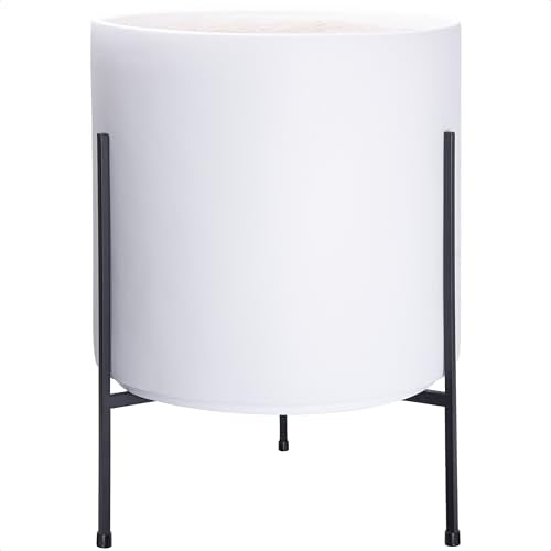 D'vine Dev Modern White Plants Pot Cylinder Planter with Heavy Duty Stand, XX-Large 16 Inch Pot, 22.8 Inch with Stand Height, 96-T-A-5 | Durable Fiberclay Construction, Sleek Modern Design, Heavy-Duty Iron Stand, Drainage Hole & Saucer - color: White, siz