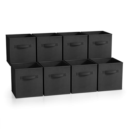 Sorbus Fabric Storage Cubes - 8 Foldable Storage Bins for Organizing Pantry, Cubbies, Toy Box - Clothes Storage & Closet Organizer - 11 Inch Collapsible Cube Baskets for Shelves with Handle - color: Black 8 Pack, size: 11 Inch