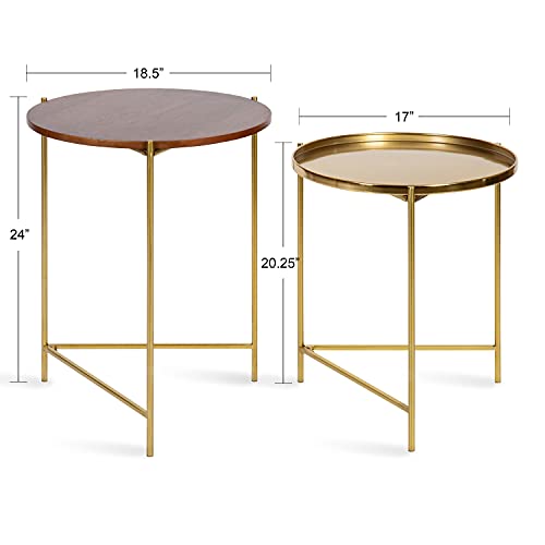Kate and Laurel Ulani Modern Nesting Side Table, Set of 2, Walnut Brown Wood and Gold Metal, Glamorous End Tables for Storage and Display - color: Walnut Brown/Gold