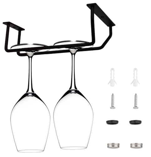 7 Inch Black Wine Glass Rack, Under Cabinet Wine Glass Holder, Stemware Rack, Hanging Stemware Holder for Cabinet Kitchen Bar, Set of 4 - color: Black, size: 7 Inch 4 Pack