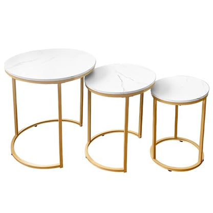 AT-VALY Nesting Tables Coffee Table Set of 3,Round Side Table Small Accent Table for Living Room,Bedroom Apartment (Gold) - color: Gold, size: 20.5 Inch