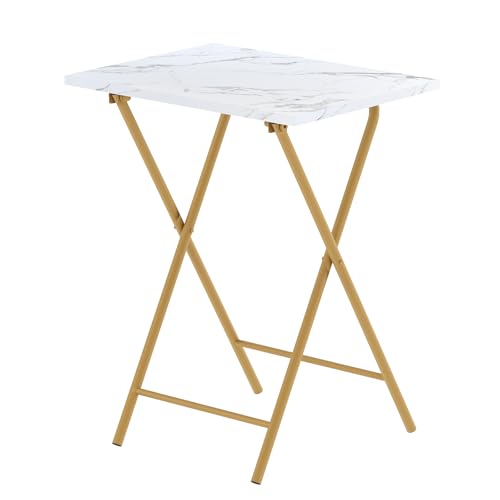 Folding TV Tray Table, Portable Foldable TV Dinner Tray on couch, Space-Saving Snack Serving Sofa Side Table, Easy to Fold Stable TV Trays for Living Room, Bedroom, Small Spaces (White Marble + Gold) - color: White Marble + Gold, size: 1 PCS