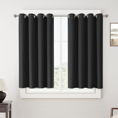 ChrisDowa Black Blackout Curtains 45 Inches Long 2 Panels for Bedroom | Room Darkening,Light Blocking,Thermal Insulated,Faux Linen,Farmhouse,Grommet,Window Treatment,Drapes,Living Room,52x45 - color: Black, size: 52"W x 45"L (Pack of 2)