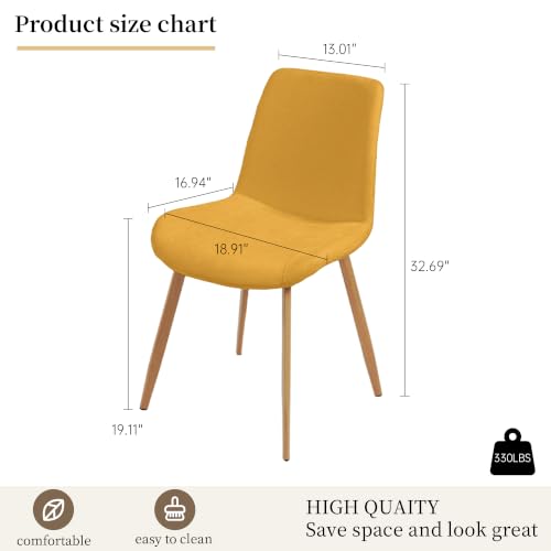 HIPIHOM Dining Chairs Set of 2, Mid-Century Modern Fabric Kitchen Chairs | Curved Backrest for Comfort, High-Density Sponge Padded Seat, Heat and Stain Resistant Surface, Sturdy Wood-Grain Metal Legs - color: Yellow Chairs Set of 2