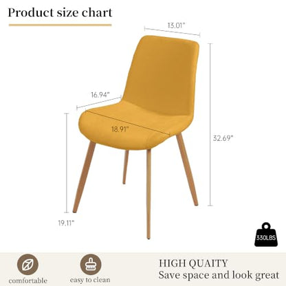 HIPIHOM Dining Chairs Set of 2, Mid-Century Modern Fabric Kitchen Chairs | Curved Backrest for Comfort, High-Density Sponge Padded Seat, Heat and Stain Resistant Surface, Sturdy Wood-Grain Metal Legs - color: Yellow Chairs Set of 2