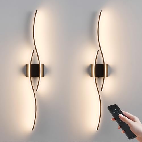 KARTOOSH Wireless Wall Sconces Set of 2, Dimmable LED Sconce with Remote | Battery Operated Wall Sconce with 3 CCT Night-Light Timer Memory Modern Wall Sconces for Living Room, Hallway, Bedroom - color: Black, size: 39.3 Inches (2 pack)