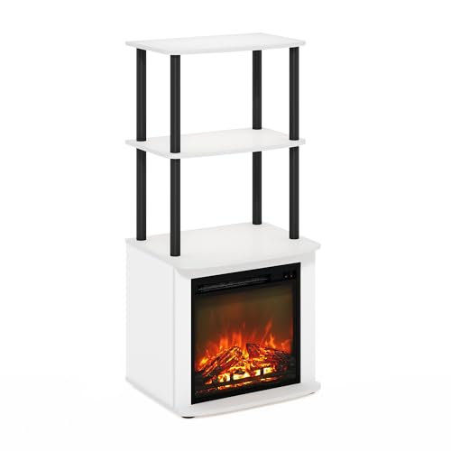Furinno Turn-N-Tube 2-Tier Tall TV Entertainment Side Table Display Rack with Fireplace Insert, Solid White/Black - color: Solid White, size: Fireplace Side Table