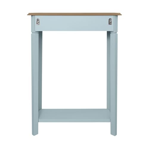 Marnie Blue Narrow Console Table for Entryway with Drawer | 23.75-inch slim hallway table with lower shelf, powder blue and natural wood finish, coastal furniture for small spaces - color: Powder Blue