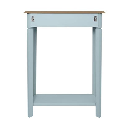 Marnie Blue Narrow Console Table for Entryway with Drawer | 23.75-inch slim hallway table with lower shelf, powder blue and natural wood finish, coastal furniture for small spaces - color: Powder Blue