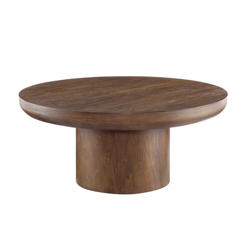 36" Round Coffee Table Solid Wood Coffee Table for Living Room Rustic Retro Circle Coffee Table Pedestal Center Table for Apartment, Easy Assembly (Dark Brown) - color: Dark Brown Wood - 36"
